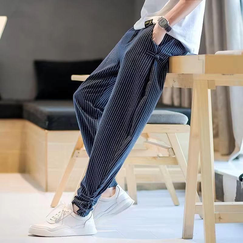 Pantalon d'été fin patchwork avec taille haute élastique fluide