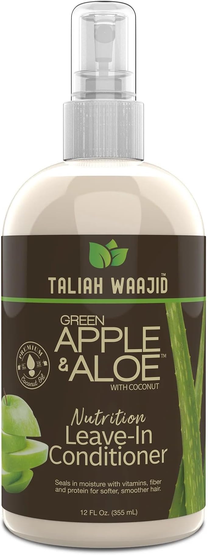 Taliah Waajid Green Apple & Aloe Nutrition Leave-In Conditioner with Coconut | Curl Moisturizer Vitamins, Fiber, and Protein Formula | Softer, Smoother Hair Treatment for Thick Curly Hair -12oz (U008)