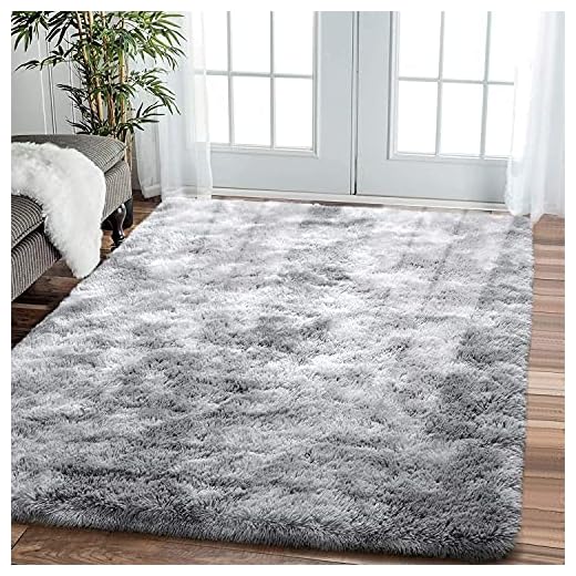 Leesentec Tapis Salon Tapis Chambre Adolescent Fille Shaggy Moderne Design Poil Long Doux Anti Slip Grand Tapis pour Enfant Chambre (Gris/Blanc, 200 * 250)