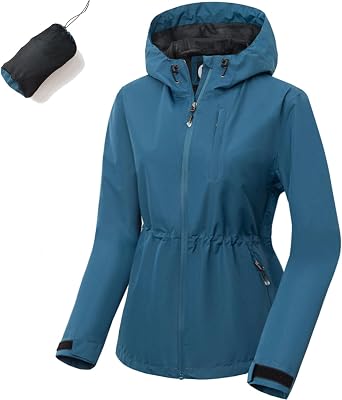 Womens Lightweight Packable Rain Jacket, Waterproof Hooded Rain Coat Windbreaker for Hiking,Cycling