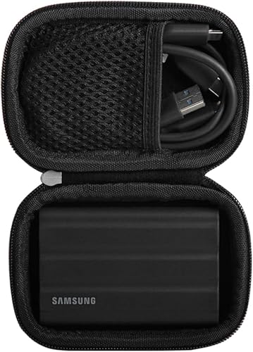 Hermitshell Funda rígida de viaje para Samsung T7 Shield 2TB  1TB  4TB, SSD portátil, USB 3.2 Gen2 unidad externa de estado sólido (negro, funda