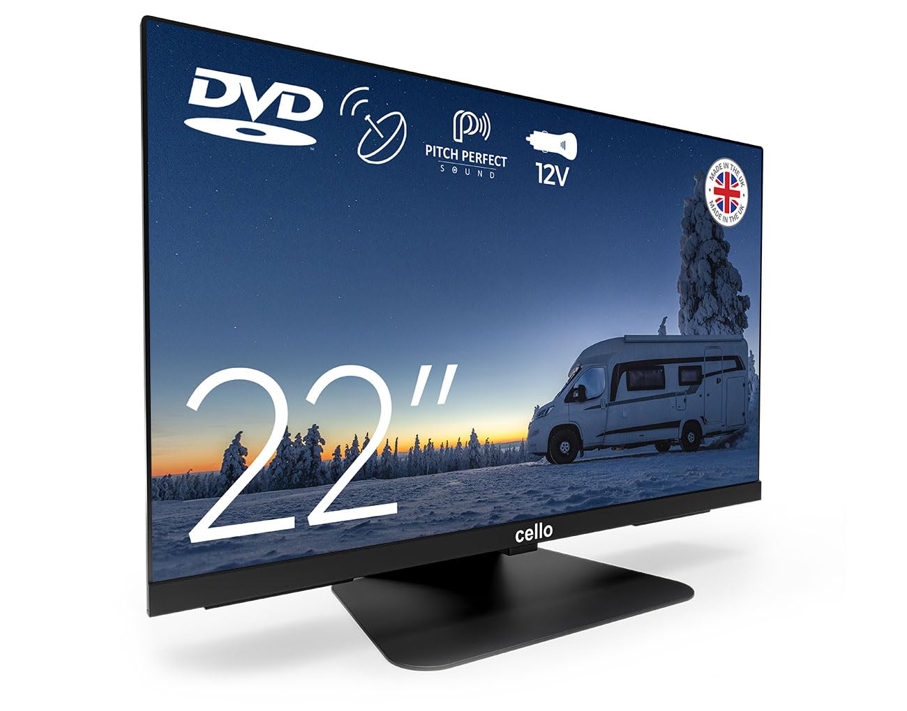 Cello C2224F Trav 22" Full HD DVD Camping Reise TV mit Rahmenlos Integrierter DVD-Player Triple Tuner (DVB-C/-S2/-T2) Pitch Perfect Sound Wohnmobil Wohnwagen LKW Boot [2024]