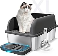 Vista 11 de Caja de arena cerrada de acero inoxidable para gatos con tapa, caja de arena extra grande para gatos grandes, bandeja de arena de metal XL