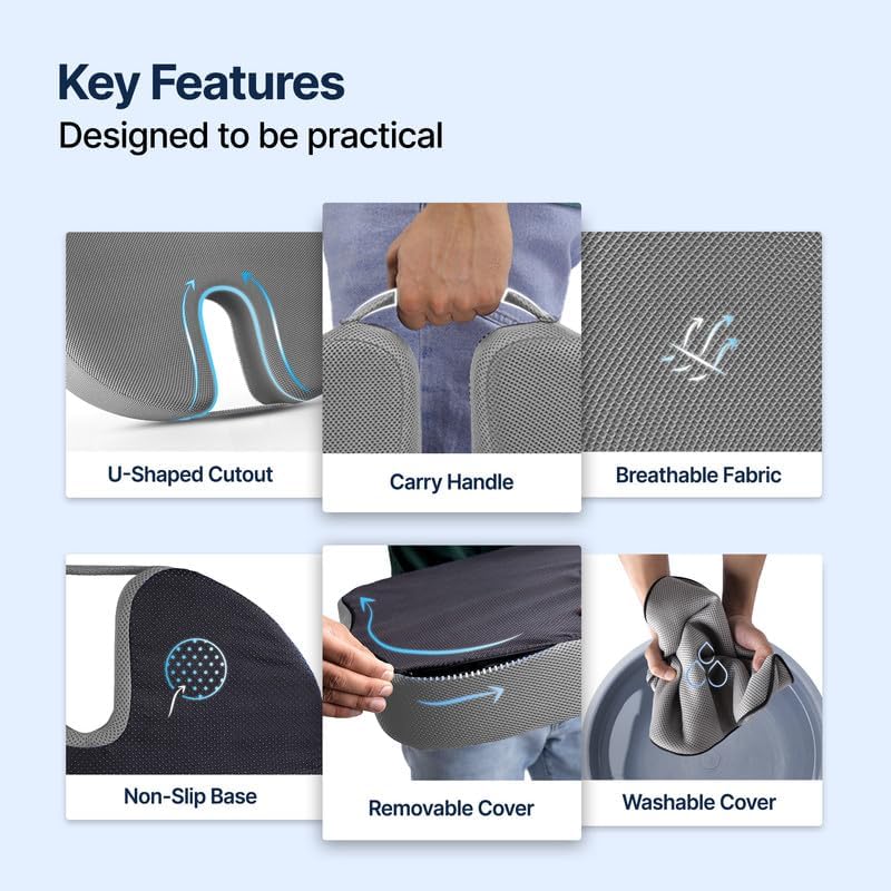 Image of Memory Foam Coccyx Seat Cushion for Tailbone Pain | 2 Years Warranty | Sciatica, Back Pain Relief - Orthopedic Chair Cushions for Sitting(14 X 18 X 2.5) Grey