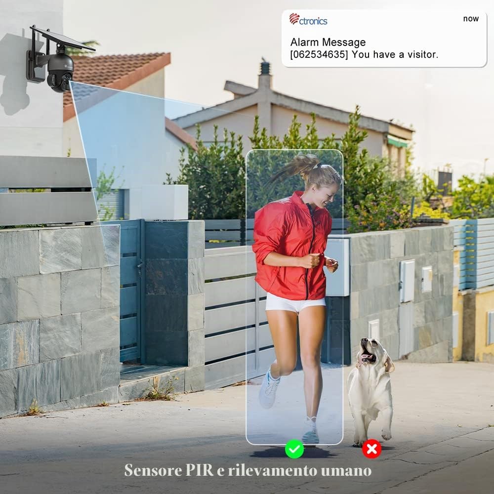 Ctronics 360° PTZ Telecamera Wi-fi Esterno con Pannello Solare, 2.5K 4MP | Videocamera sorveglianza con Batteria 100% Senza Fili, Faretto Visione Notturna, Rilevamento PIR, Audio a 2 Vie, IP66