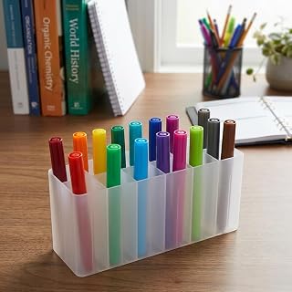 1 Pack 12-Slot White Marker Pen Holder, Modular Desk Organizer Stand | 1 Pack 12-Slot organizer stores markers, watercolor pens, art tools, or lipsticks for desks, studios, classrooms.
