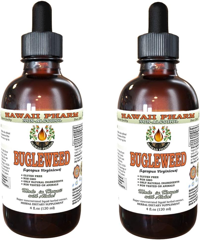 Hawaii Pharm Bugleweed Alcohol-Free Liquid Extract, Bugleweed (Lycopus Virginicus) Dried Leaf and Flower Glycerite Natural Herbal Supplement 4 oz