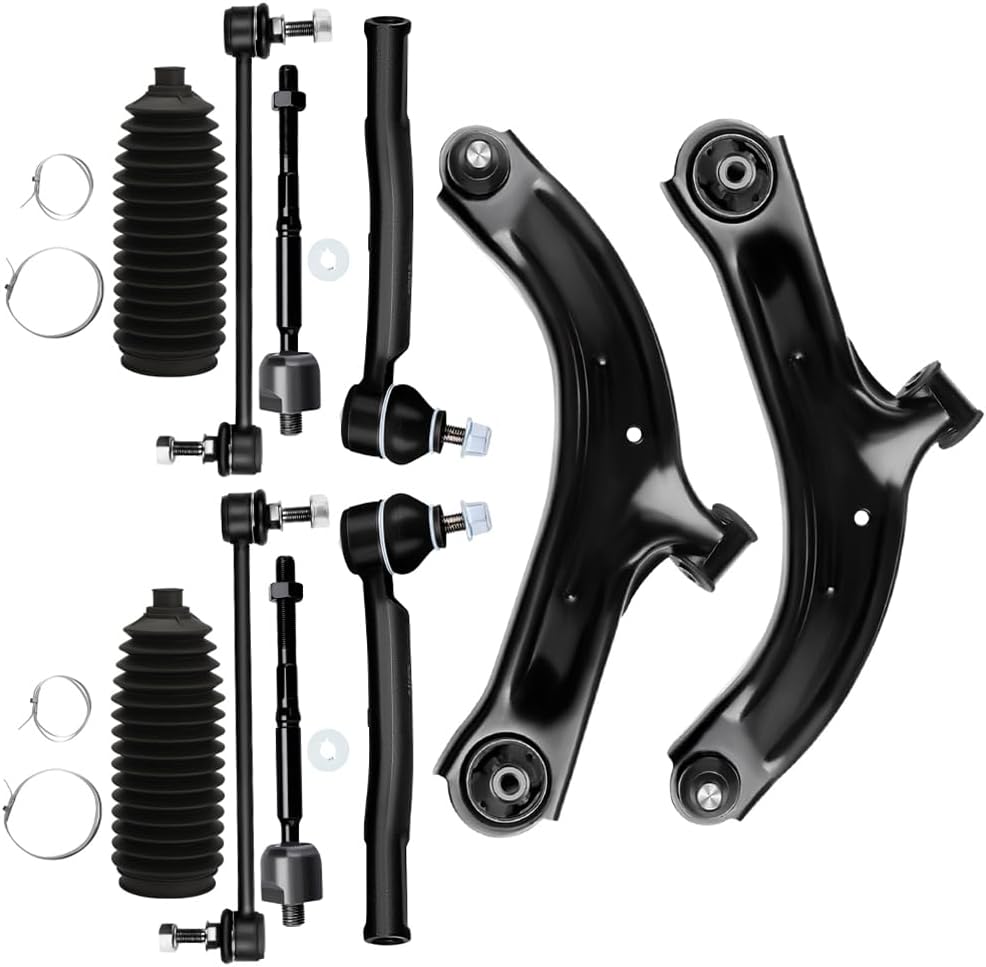 New 10PC Front Lower Control Arm with Ball Joint Inner Outer Tie Rod End & Boot Sway Bar Link for 2007-2012 for Nissan Versa 2009-2013 for Nissan Cube