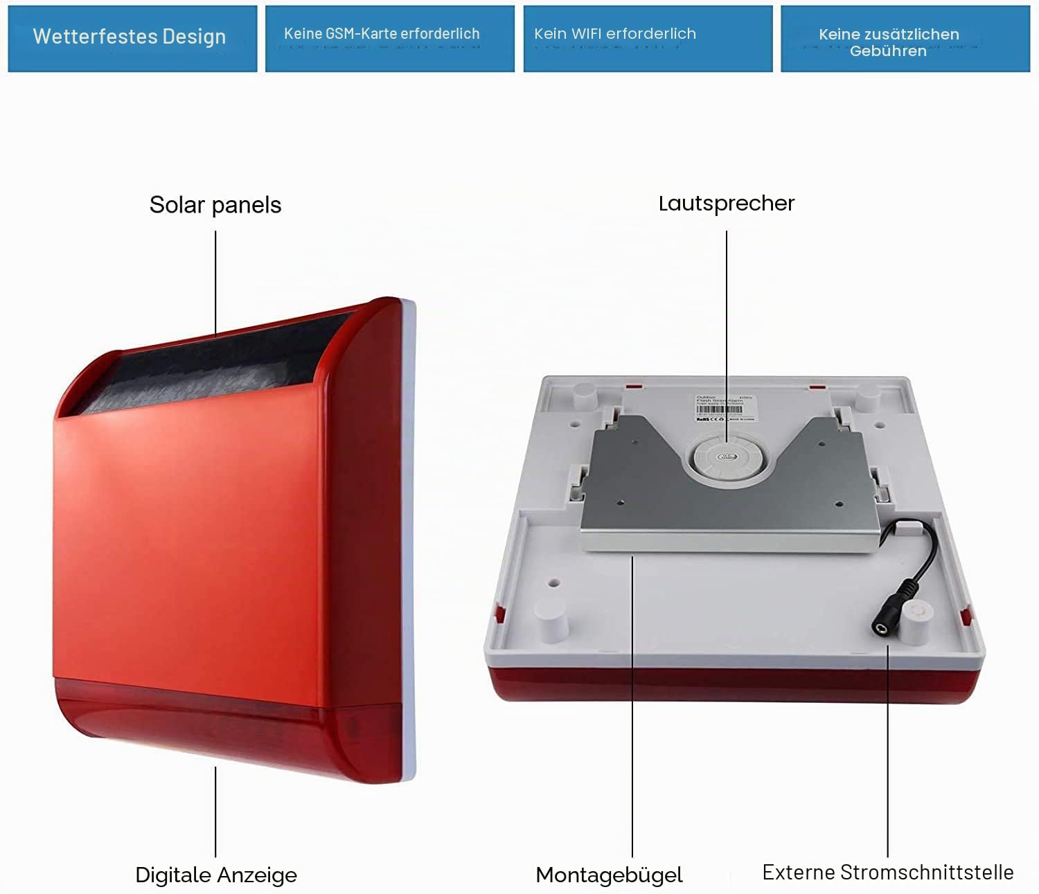 Wolf-Guard Wireless Solar Sirene Alarm (110dB), integrierter Akku, Manipulationsalarm, kabelloser Hausalarm mit 2 Bewegungsmeldern, 3 Türsensoren und 2 Fernbedienungen