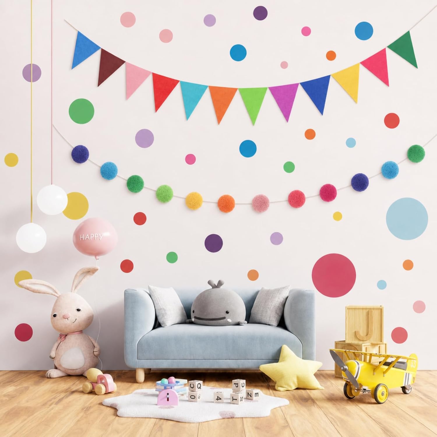 264 Pcs Colorful Polka Dot Wall Decals Set, Rainbow Color