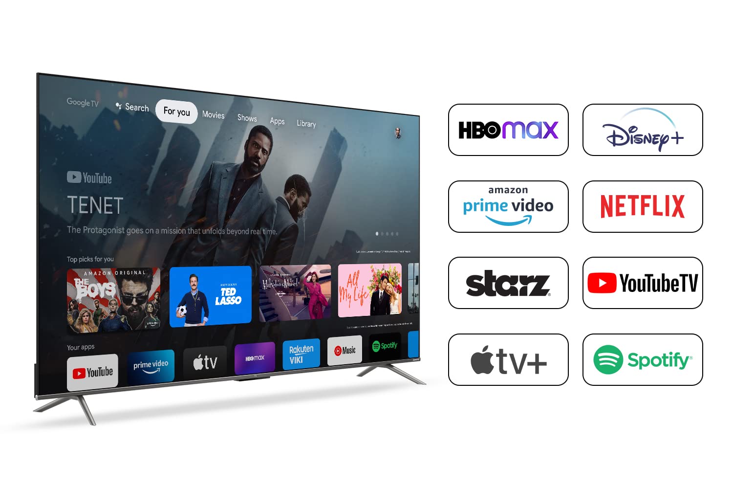 TCL 43C635 Google TV interface with streaming apps