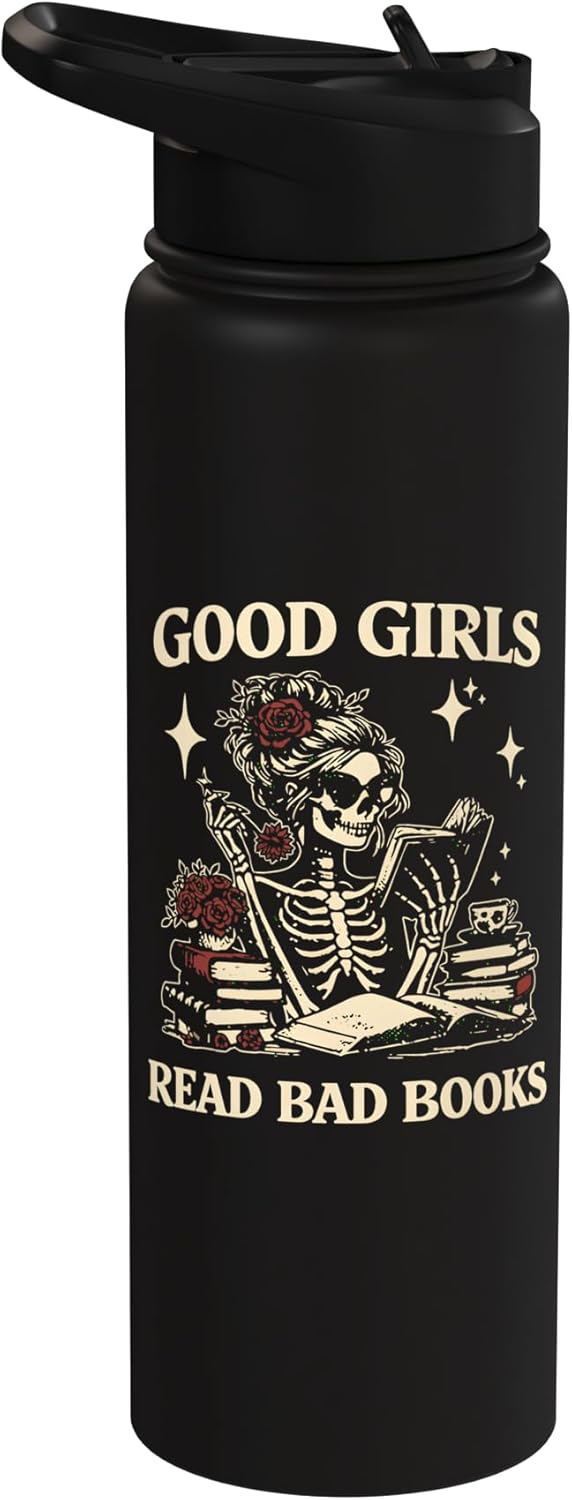 Good Girls Read Bad Books Dark Romance Reader Skeleton Goth Stainless Steel Insulated Water Bottle