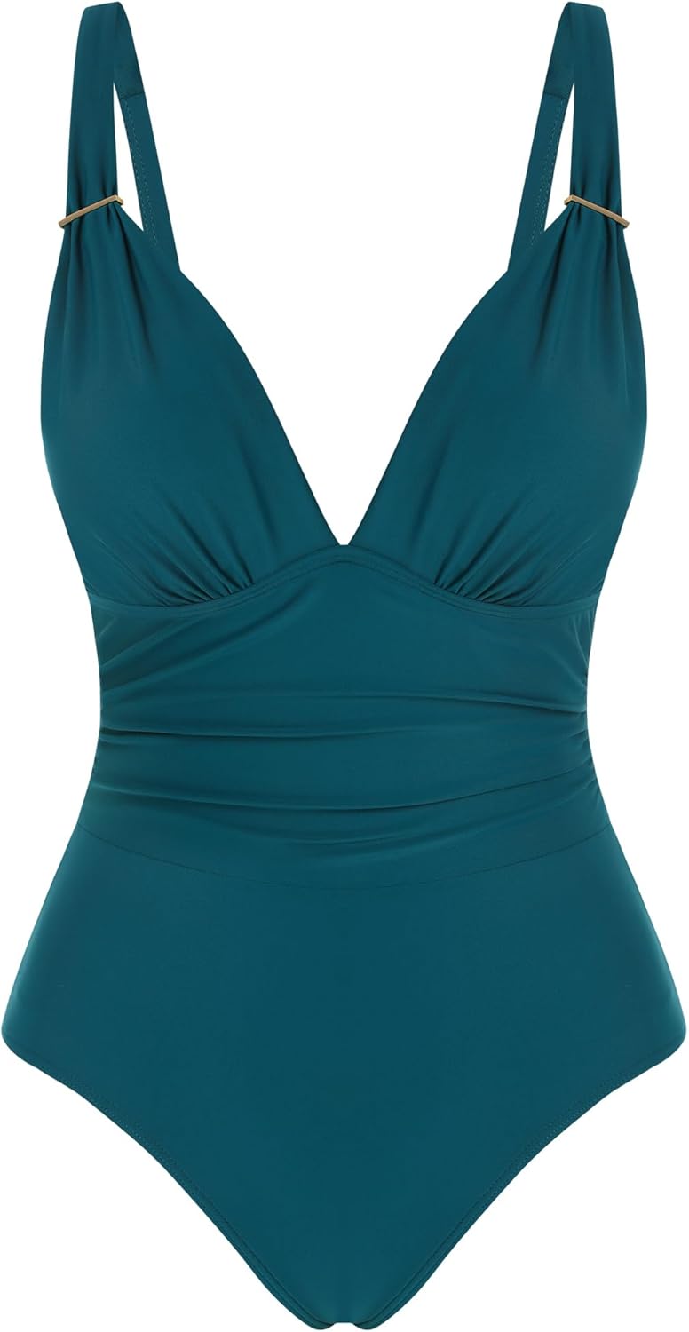ZAFUL Womens Sexy V Neck One Piece Swimsuit Ruched Tummy Control Bathing Suit Backless Slimming Monokini - Image 6