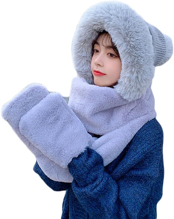 Amazon | [JUI3N] フード付マフラー もこもこ 無地 あんずいろ1 帽子