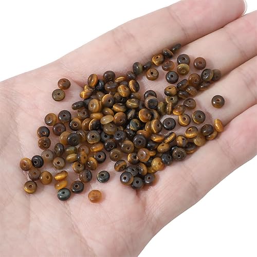 Miniatura 3 de Cuentas de piedra de disco de ojo de tigre amarillo natural de 0.156 x 0.079 pulgadas, 160 cuentas de piedras semipreciosas sueltas para diseño de