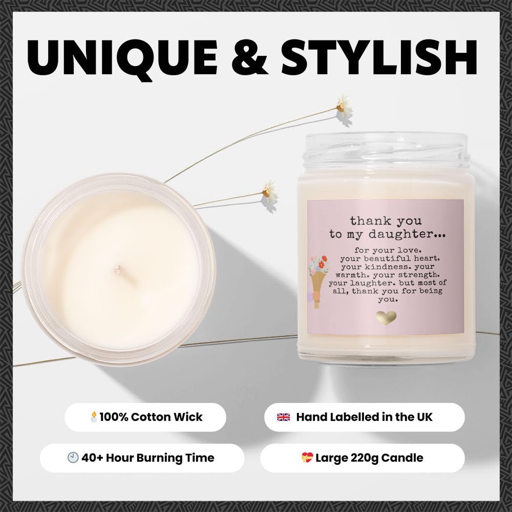 Thank You Gift for Daughter - Luxury Soy Wax Candle - Vanilla, Jasmine, Sugared Almond - Makester, White - Image 3