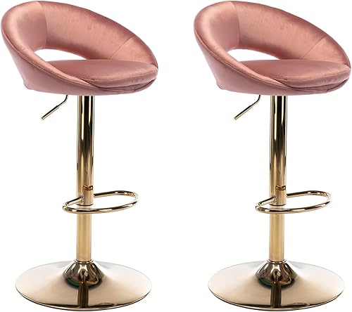 Juego de 2 taburetes de bar giratorios de terciopelo, modernos taburetes de bar ajustables de altura de mostrador, sillas de isla acolchadas