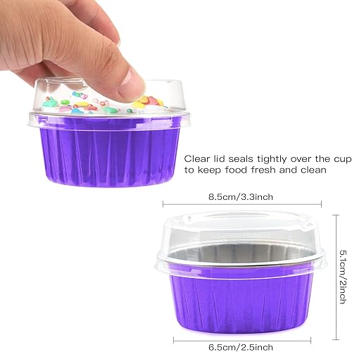Miniatura 2 de Lainrrew Paquete de 50 tazas para hornear con tapas, moldes de papel de aluminio para magdalenas, moldes de papel de aluminio desechables, soportes