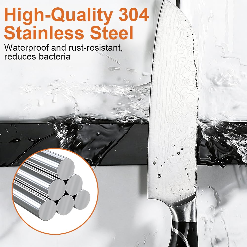 30 cm Portacoltelli Magnetico in Acciaio Inossidabile, Nero Barra Magnetica per Coltelli, Porta Coltelli Cucina, con Magnete Extra Forte, Senza Forare, per Assorbire Strumenti di Ferro, Cucchiai