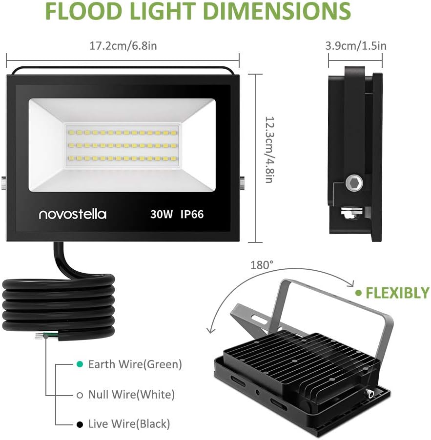 One-Day Sale: Up to 60% Off Novostella 2 Pack 30W Led Flood Lights Outdoor Bright 5000K Daylight White Work Light Halogen Light IP66 Waterproof Exterior Floodlights Security Lighting Outside for Yard Garden
