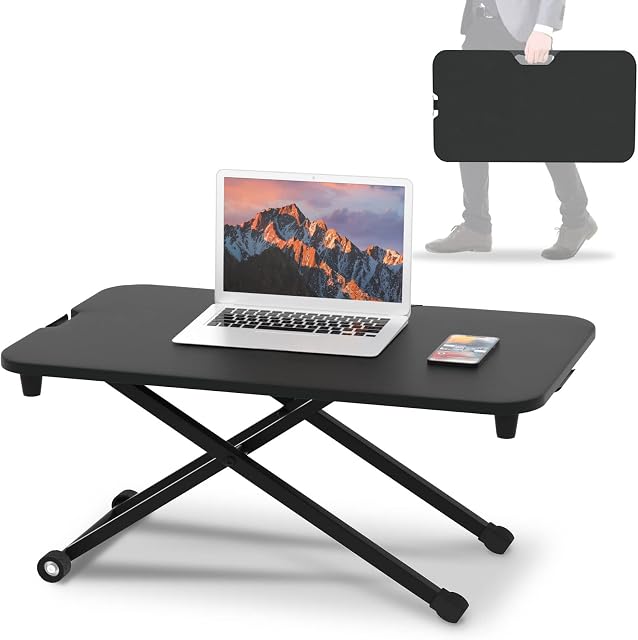 HAIAOJIA Standing Desk Converter - Height Adjustable Sit Stand Desk Riser Converter 70x45cm Portable Stand Up Desk - Laptop Computer Workstation - Gas Spring Load 10kg (Black)