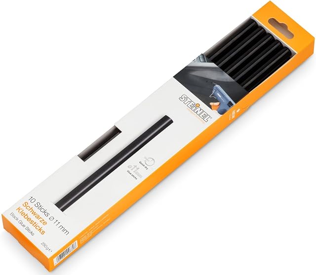 Steinel Czarny klej w sztyfcie 11 mm, 10 sztyftów, 250 g, uniwersalny klej termotopliwy do czarnego materiału