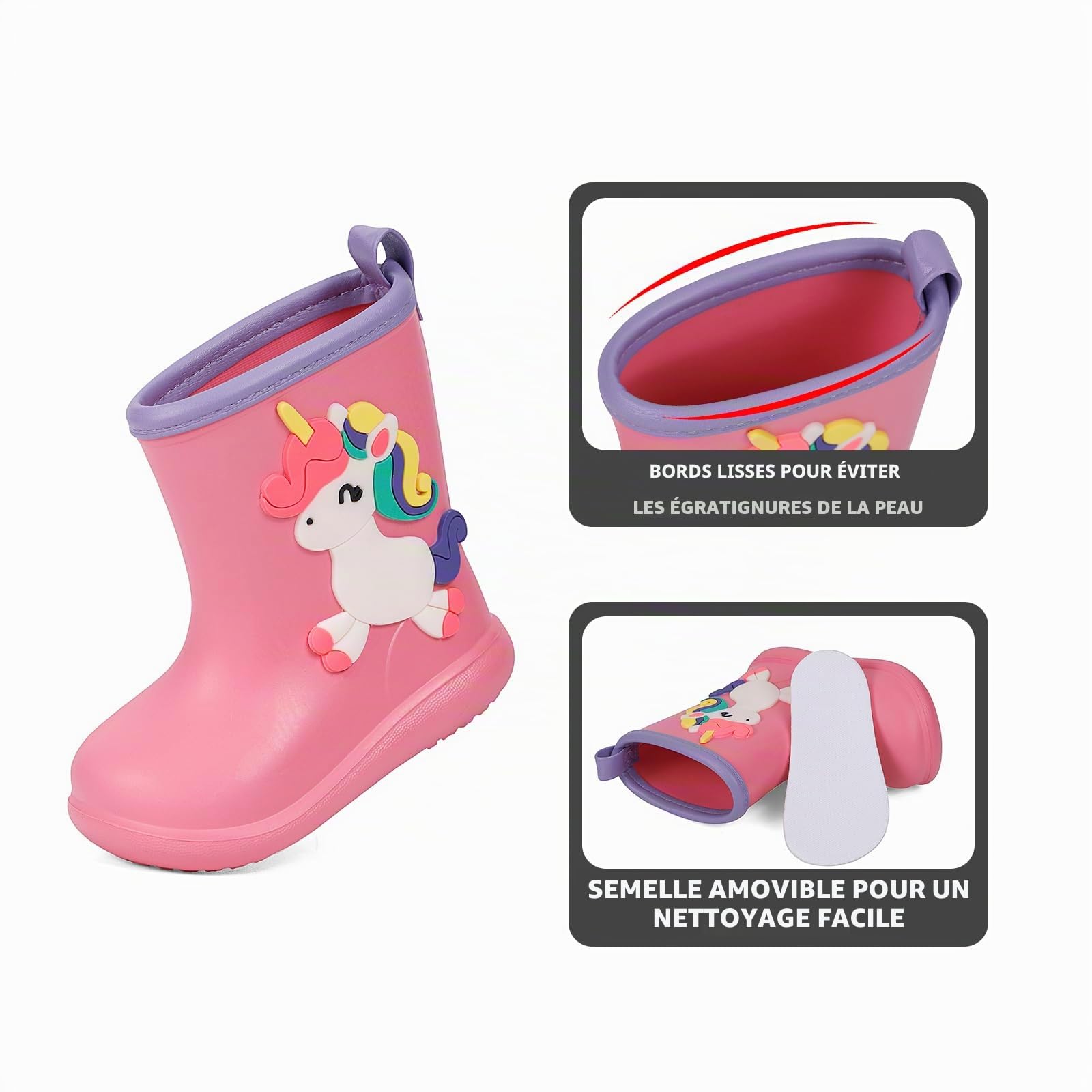 MASOCIO Bottes de Pluie Enfant Fille Garçon Botte Caoutchouc Léger Chaussure Impermeable Enfant de Dessin Animé d'animaux Mignons Taille 20-30
