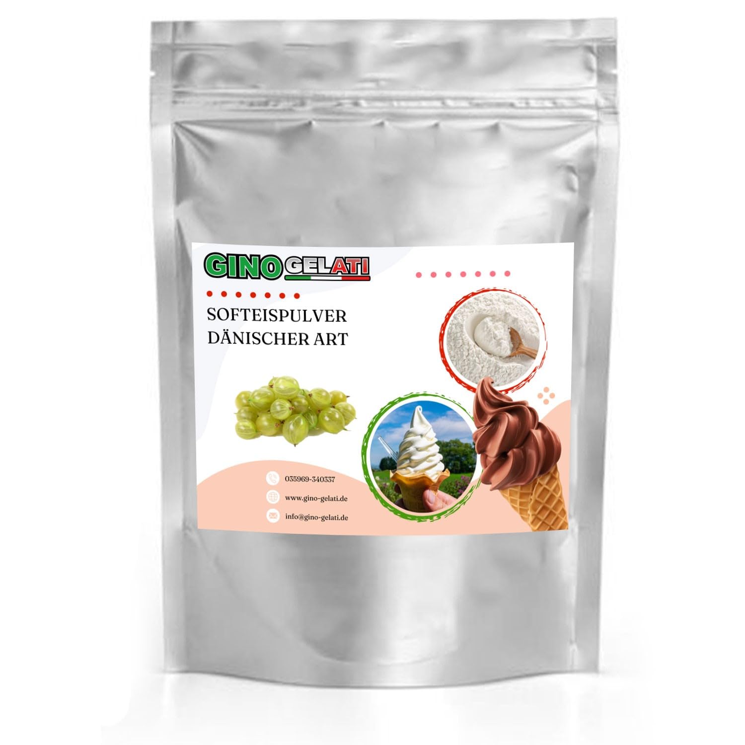Gino Gelati Vanille Dänisches Softeis Pulver, verschiedene Geschmacksrichtungen, schnelle und einfache Zubereitung, Made in Germany, Natürliche Farbstoffe (10 Kg, Vanille Stachelbeere)