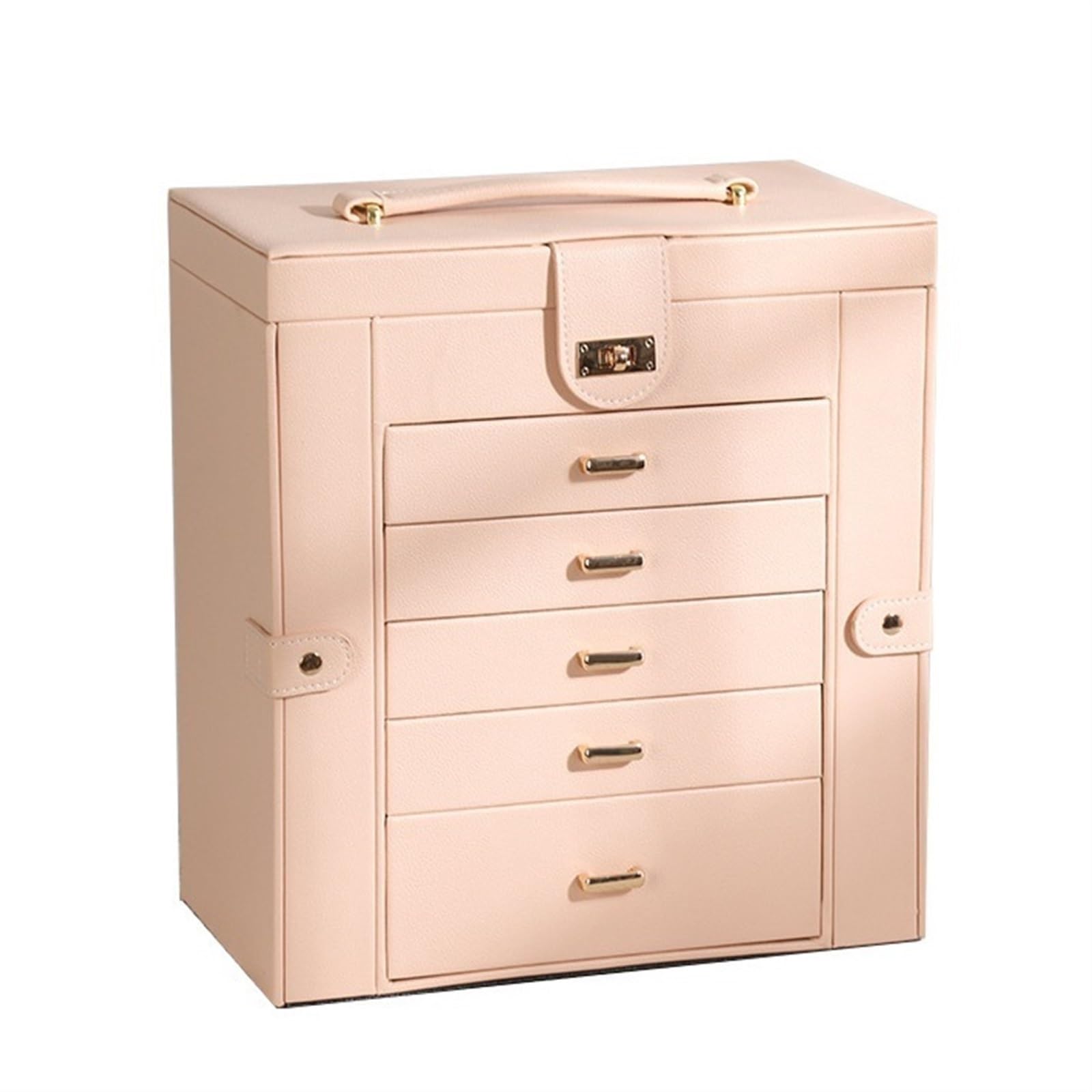 Pudełko na biżuterię Organizer biżuterii o dużej pojemności Pięć warstw Pu Leather Naszyjnik Pierścień Organizer biżuterii Szuflada Organizer biżuterii na pierścionki bransoletki kolczyki (Color : Ro