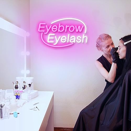 Miniatura 4 de Letrero de neón de pestañas de cejas, letras rosas y blancas de neón para decoración de pared, sala de maquillaje de niñas, dormitorio, salón de