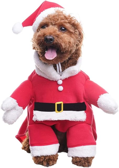 BINGPET Dog Christmas Costumes with Santa Claus Hat Pet Clothes Suit Xmas Outfits Hoodies for Dogs Puppy Cats Cosplay Holiday Medium