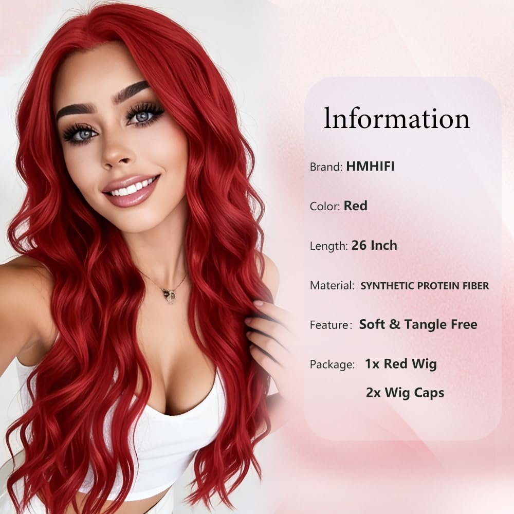 HMHIFI 26-Inch Long Wavy Wig with Middle Part, Protein Fiber Hair