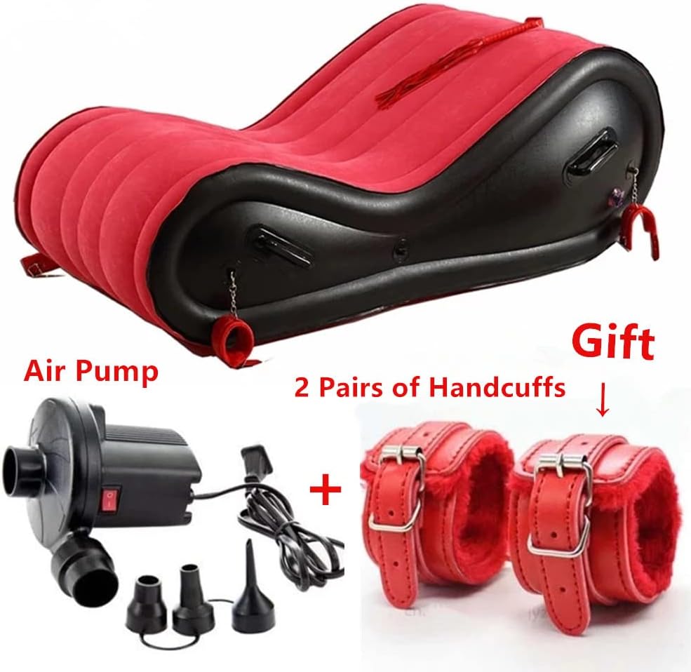 Red Inflatable Sex Sofa Furniture 440lb Load Carrying Capacity EP PVC Pillow Air Cushion Bed Chair Couples Mount Stool Chair (Red)