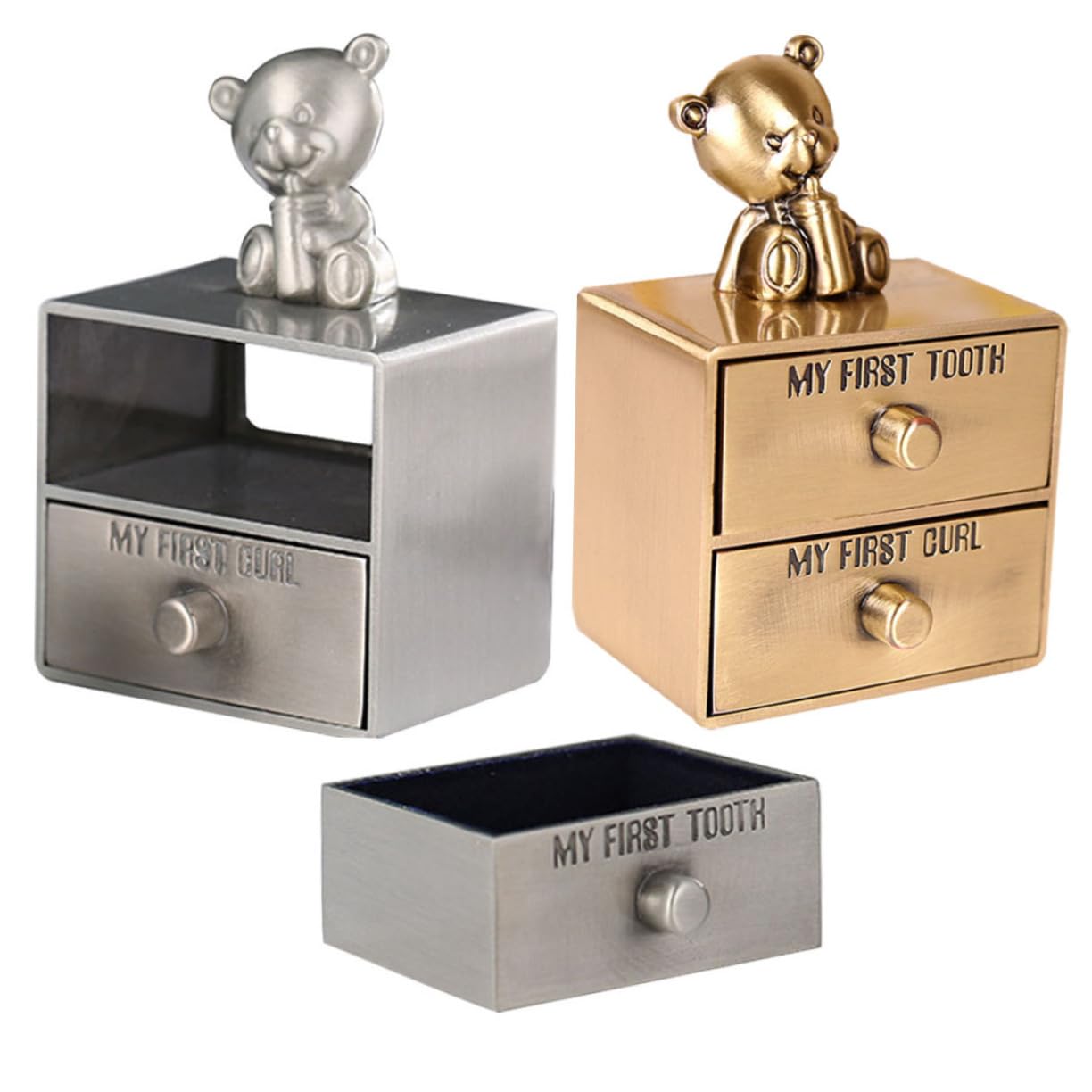 Caja para Guardar Dientes de Leche y Rizos de Ñiño Metal 2 Piezas Organizador para Niños Obsequio Recuerdo Seguro y Resistente
