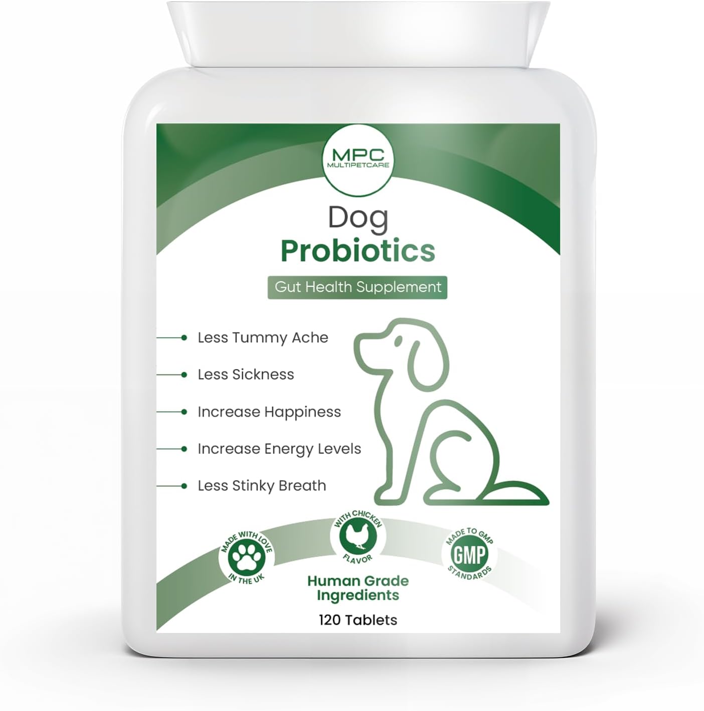 Probiotics for Dogs – 5-Strain 2 Billion CFU + Digestive Enzymes & Prebiotics | Gut Health, Firm Stools, Less Gas & Bloating | Full B-Complex Vitamins in One Tablet | Chicken Flavor | UK GMP | 120 Ct