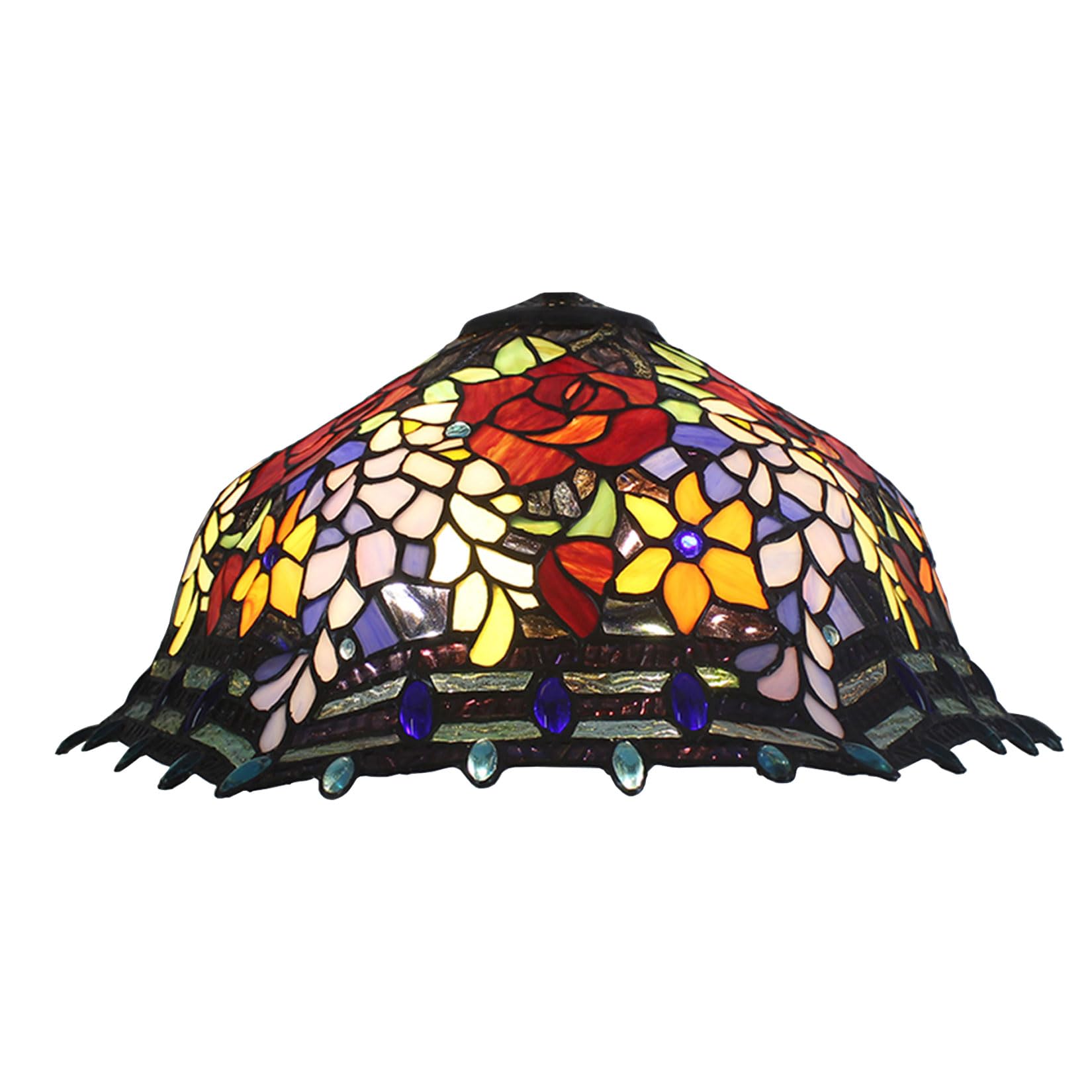 SaryEdge 20" Lamp Shade Replacement Only Tiffany Stained Glass Lampshades Straw Hat Rose & Wisteria Design, Victoria Red Orange Blue Floral Lamp Chimney Fit for Table Lamp Pendant Ligh，