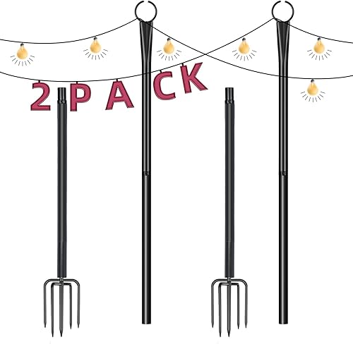 Postes de luz de cadena Postes de luz resistentes con ganchos y tenedor de 4 puntas soporte de luz para exteriores para colgar luces para cubierta