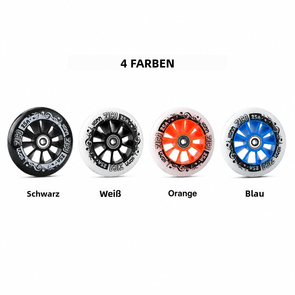 Speed Inline Skate Rollen 6er 90mm 100mm 110mm Ersatzrollen für Inliner mit ABEC11 Hochgeschwindigkeits-Kugellagern, 85A PU Rollen, Verschleißfest für Outdoor Straße, Bahn, Skating (White,90mm)