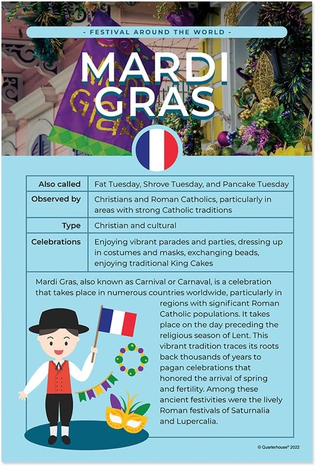 Quarterhouse 7 Poster Festivals Around the World Set, Social Studies Classroom Learning Materials for K-12 Students and Teachers, 12 x 18 Inches, Made in USA