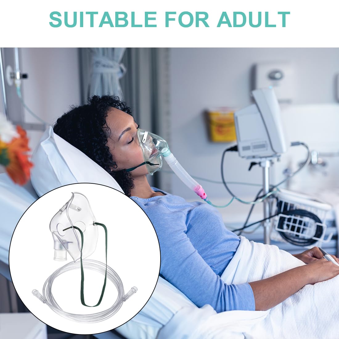 Accesorios para nebulizador, 3 juegos con boquillas, máscaras para adultos, vasos de 2 m, máscara de oxígeno, accesorios para adultos, sin ftalatos, sin látex
