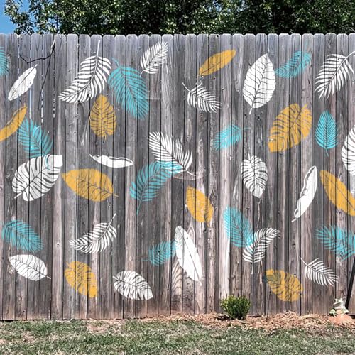 Image of 12 Pcs Large Leaf Stencil for Painting on Walls Tropical Palm Stencil Crafts Reusable Plant Fern Templates for Walls Shirts Floor Canvas (12 Leaf)
