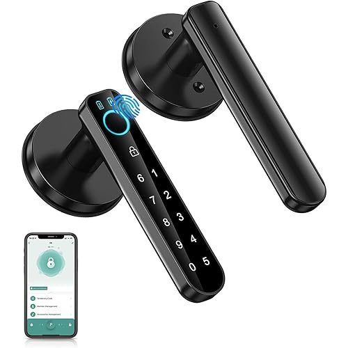 Fingerprint Door Lock-Smart Door knob，biometric Door Lock，with passcode keypad keyless Entry Door Handle，Fingerprint Code Door knob for Bedroom Home (Black APP)