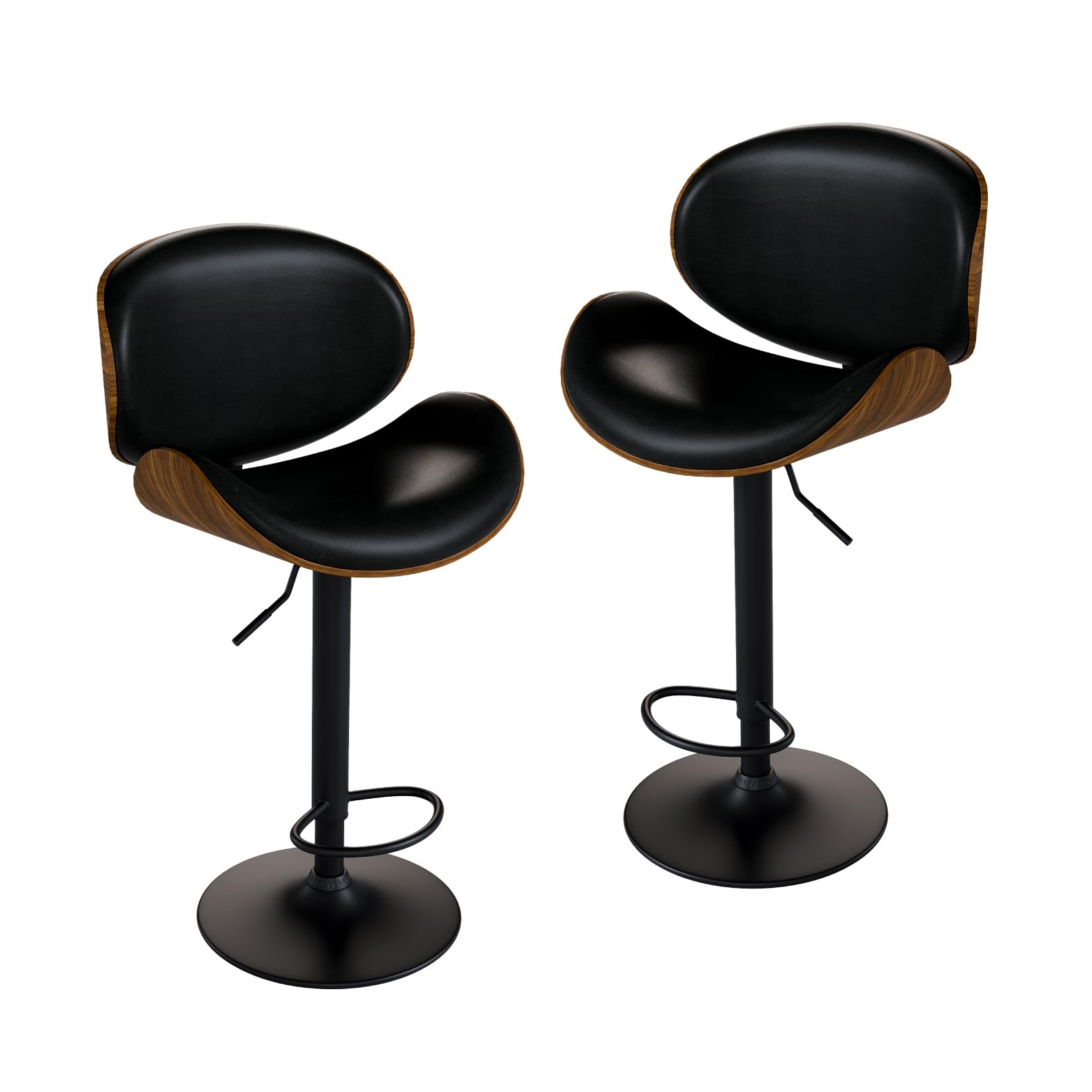 MUBSON Juego de 2 Bancos para Barra de Cocina. Set de 2 Taburetes Altos con Piel y Base de Madera. Bancos Ajustables y Giratorios Estilo Nordico Tenzo. Sillas Altas para Barra o Cocina. Bar Chairs
