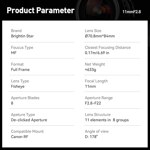 Miniatura 2 de Lente manual de ojo de pez ultraancho F2.8 de 0.433 in F2.8, apto para Canon RF-Mount EOS-RP, EOS-R, EOS-R5, EOS R7, EOS-R6, EOS-R3, EOS-R10