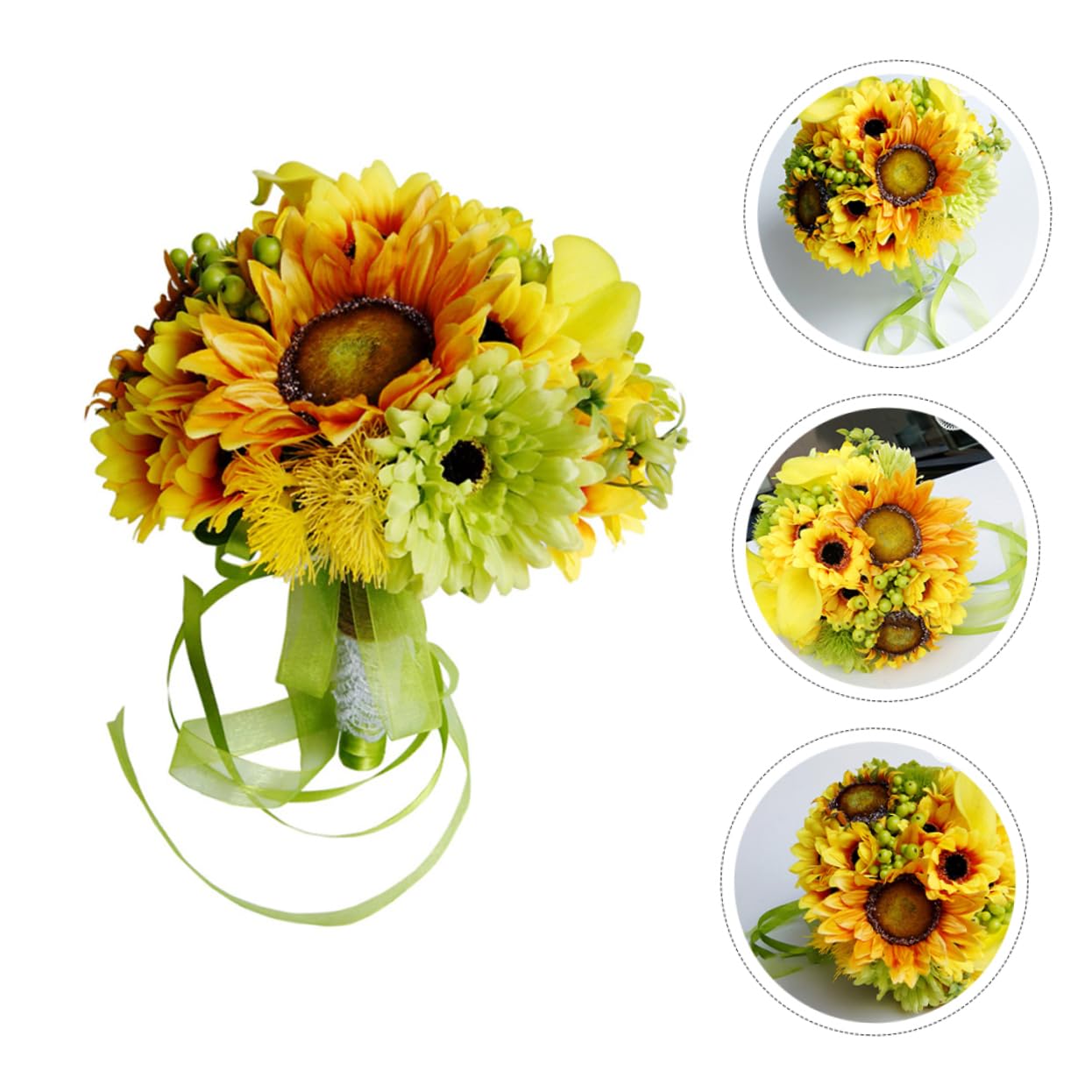 MAGICLULU Künstlicher Brautstrauß mit Sonnenblume, Hochzeitsdeko Requisite | Spinnseide und Pu, Wetterfest für Hitze und Kälte, für Outdoor Aktionen und Tanzveranstaltungen