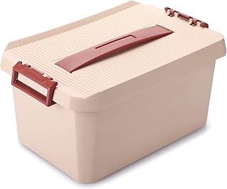 BTSKY Plastic Storage Box& Carry Box, Plastic Storage Container Multipurpose Portable Tool Box Sewing Box with Removable Divider Tray Locking Lid &Handle (Pink, L)
