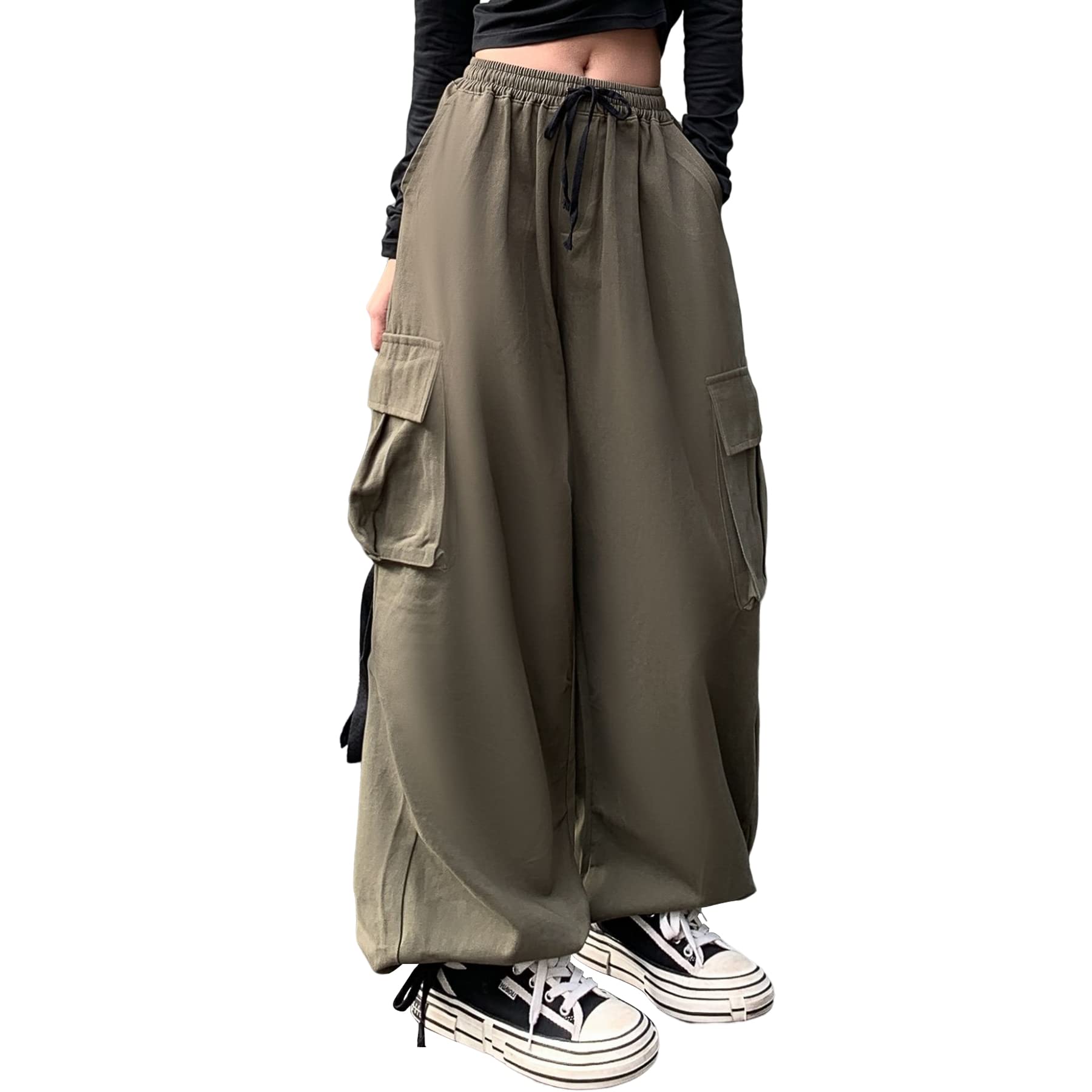 Linsennia Parachute Pants Y2k Cargohose Damen Baggy Hose Mädchen Weite Cargo Pants High Waist Streetwear