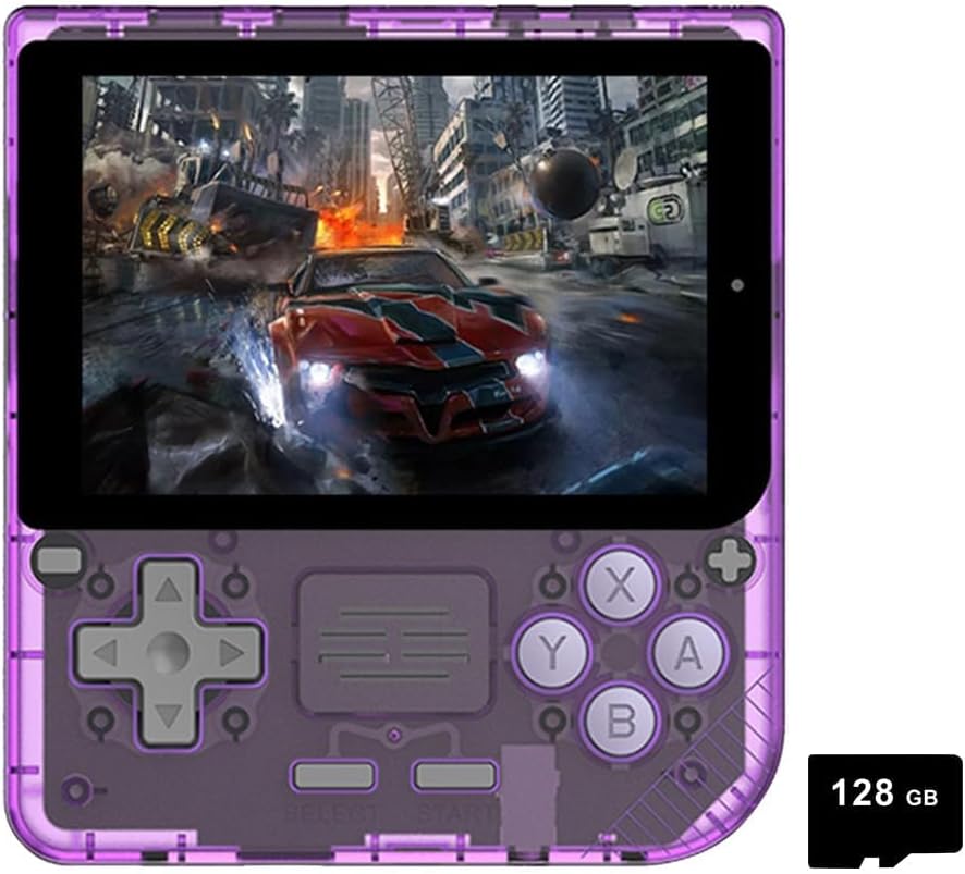 V10 Retro Handheld Game Console, 3.5 inch IPS Screen Mini Retro Console 3000mAh Portable Pocket Arcade, Built-in 128G Game Card & 10000 Classic Games, 8 Hours Battery (Purple)