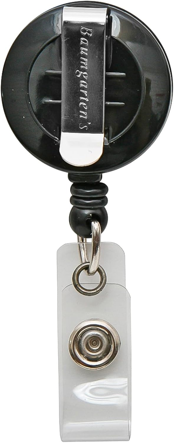SICURIX Standard ID Badge Reels Round Belt Clip Strap 25 Pack BLACK (68424)