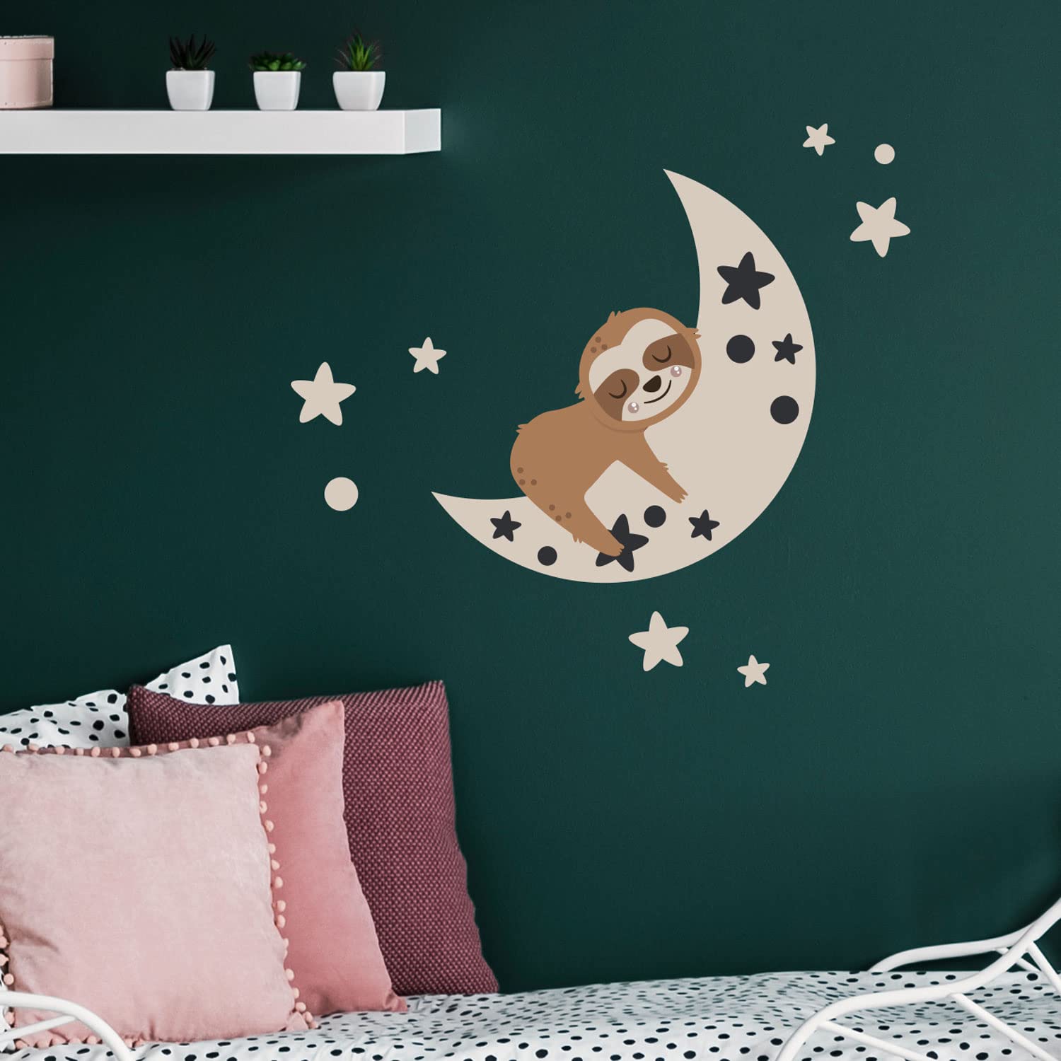 Stickerscape Sloth Wall Sticker (Night Time Sloth - Light) | Jungle Wall Stickers for a Children's Bedroom or Nursery | Easy to Apply and Cleanly Removable